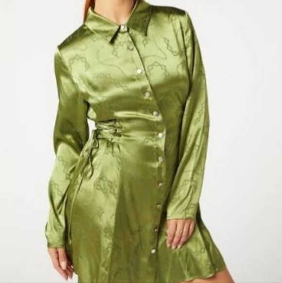 Dangerfield Olive Satin Corset Dress - Picture 1 of 13